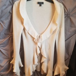 Bebe Sweater with frilly collar and sleeve, Medium, Cream